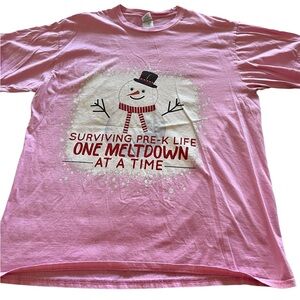 Port and Company Pink Pre-K Snowman Tee